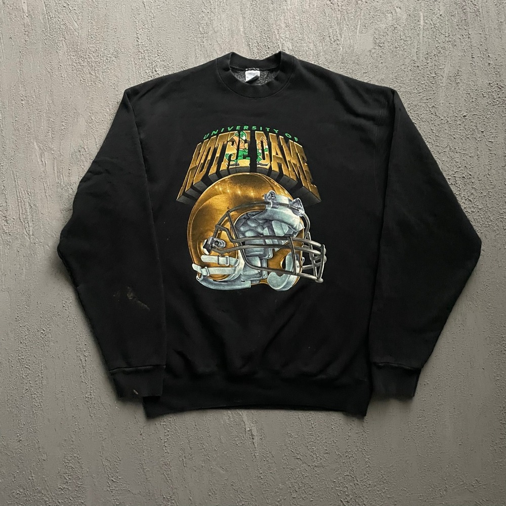 Vintage Notre Dame Football Helmet Sweatshirt Mens Extra Large Black 90s Salem